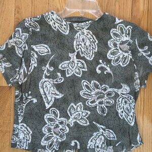 Floral Crop Top in Green and White